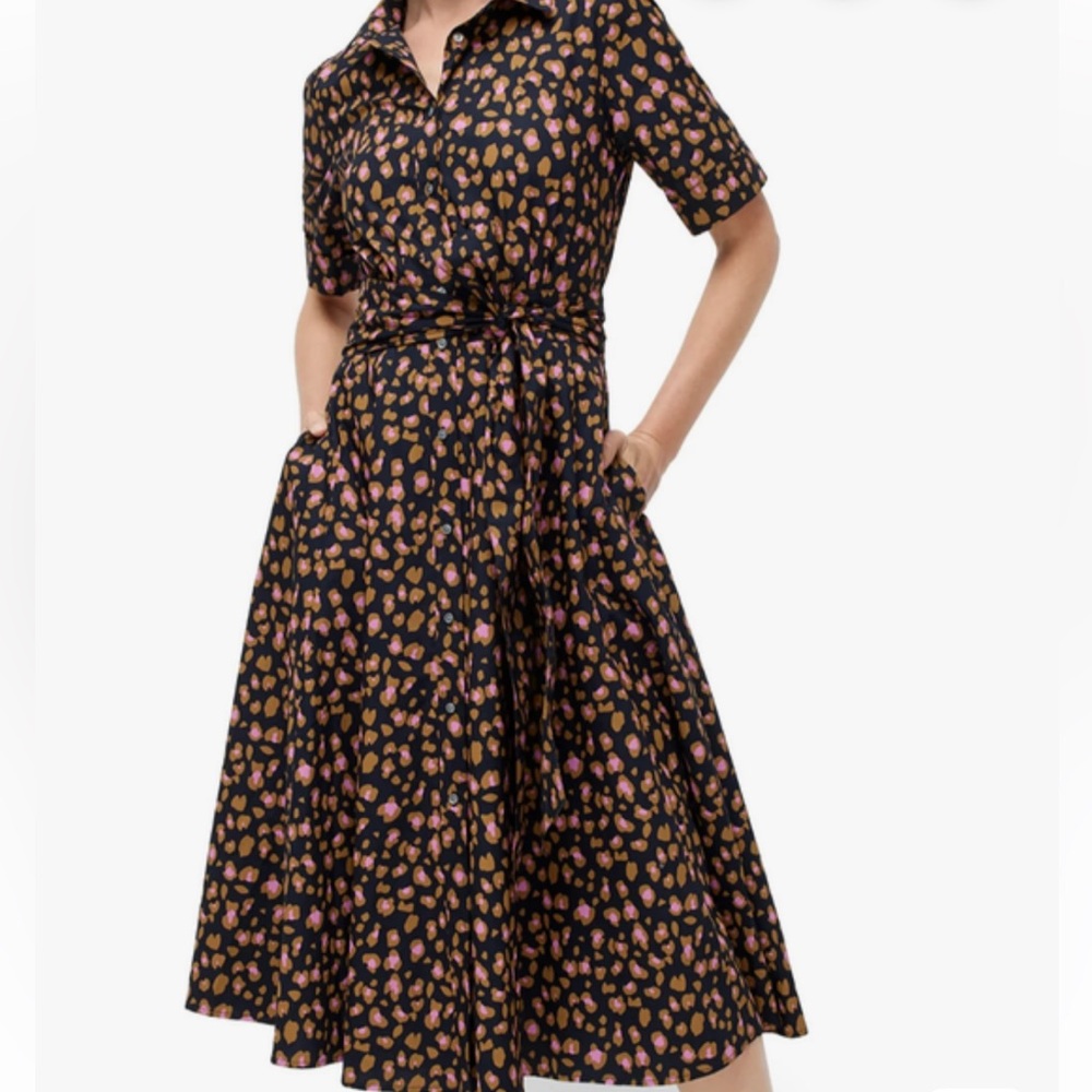J. Crew Black Midi dress with Pink and Tan Leopard Print 00